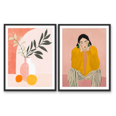 Sweet Citrus-  Two Piece Still Life Stretched Canvas Print or Framed Fine Art Print  Set I Heart Wall Art Australia