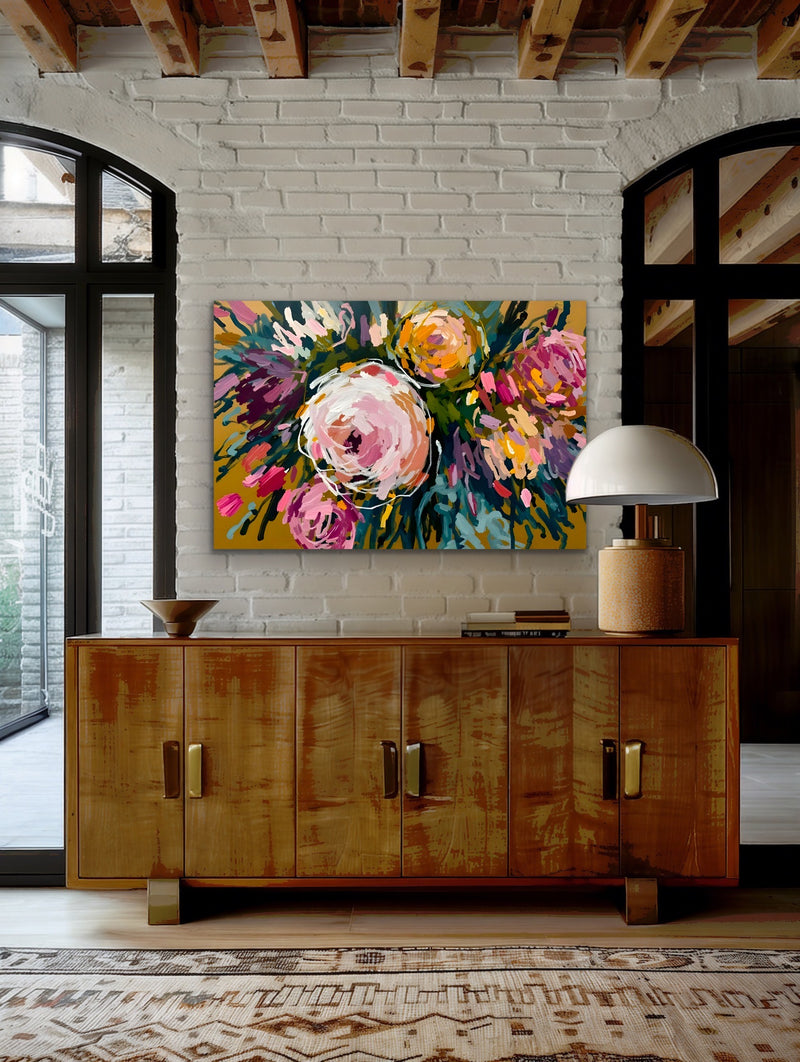 Marigold Blossom - Colourful Abstract Floral Stretched Canvas Print or Framed Fine Art Print I Heart Wall Art Australia