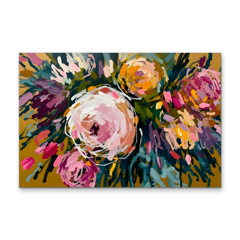 Marigold Blossom - Colourful Abstract Floral Stretched Canvas Print or Framed Fine Art Print I Heart Wall Art Australia