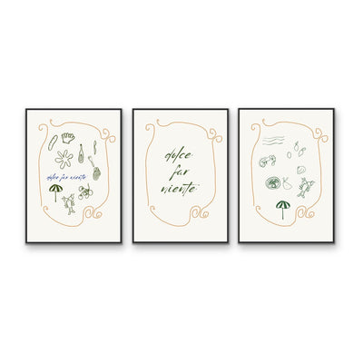 Dolce Far Niente - Three Piece Set, Coastal Poster Wall Art Print or Stretched Canvas I Heart Wall Art Australia