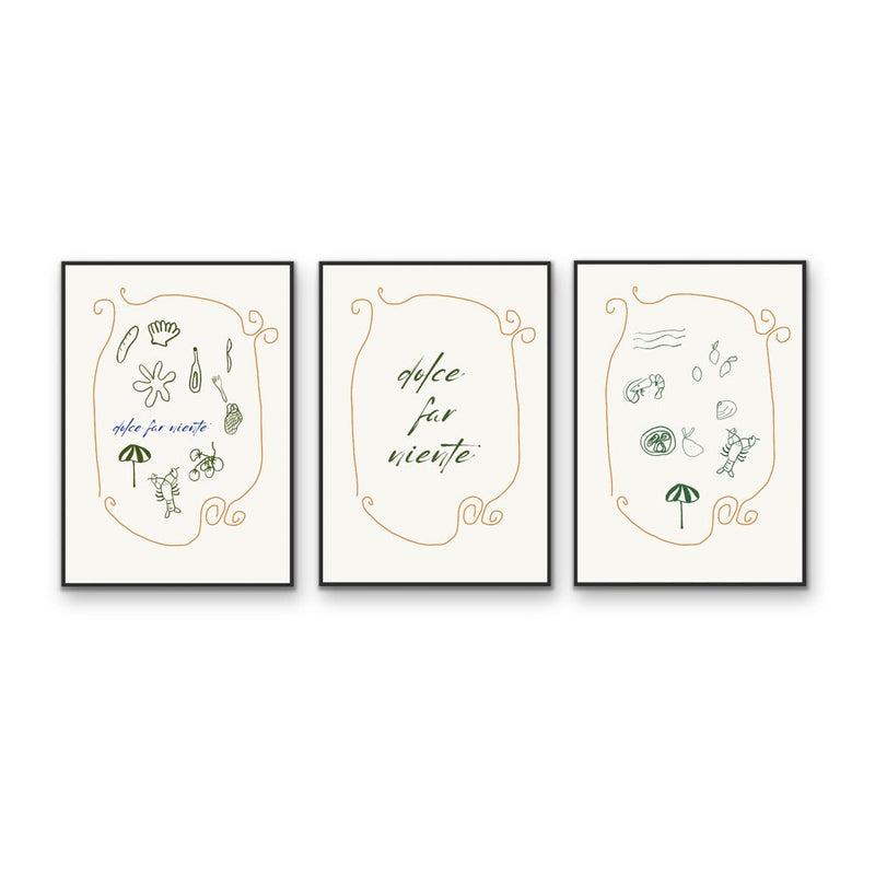 Dolce Far Niente - Three Piece Set, Coastal Poster Wall Art Print or Stretched Canvas I Heart Wall Art Australia