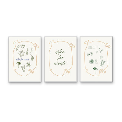 Dolce Far Niente - Three Piece Set, Coastal Poster Wall Art Print or Stretched Canvas I Heart Wall Art Australia