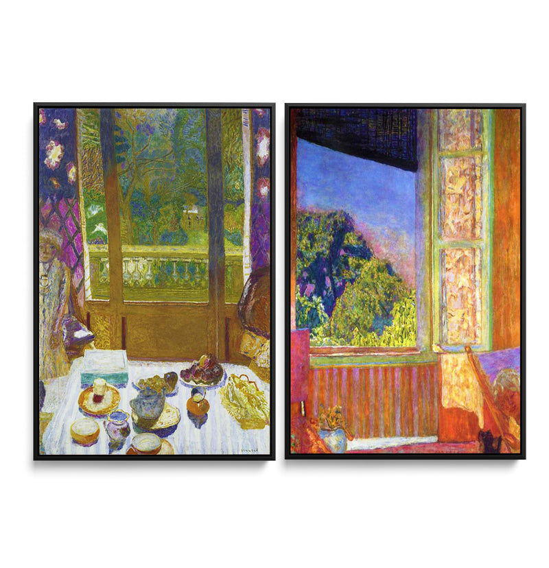 The Open Window and The Breakfast Room by Pierre Bonnard -  Two Piece Stretched Canvas Print or Framed Fine Art Print Set I Heart Wall Art Australia