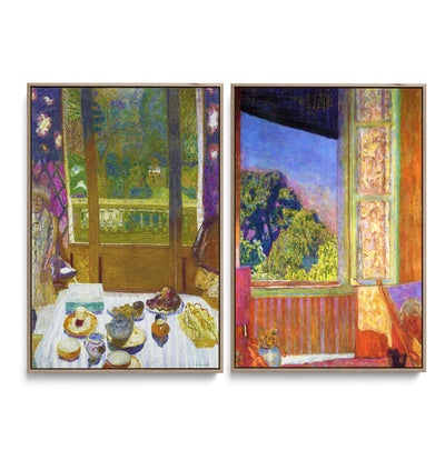 The Open Window and The Breakfast Room by Pierre Bonnard -  Two Piece Stretched Canvas Print or Framed Fine Art Print Set I Heart Wall Art Australia