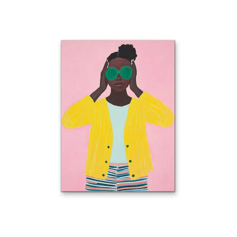 Player  - Colourful African American Woman Print in Pink and Yellow I Heart Wall Art Australia