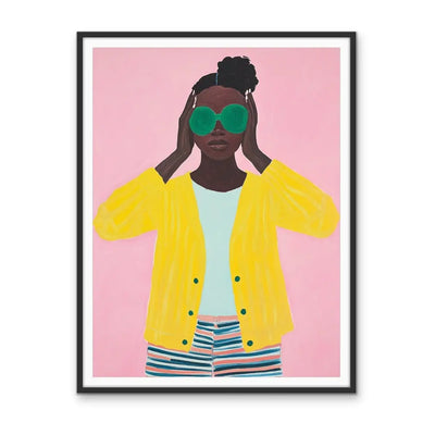 Player  - Colourful African American Woman Print in Pink and Yellow I Heart Wall Art Australia