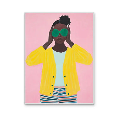 Player  - Colourful African American Woman Print in Pink and Yellow I Heart Wall Art Australia