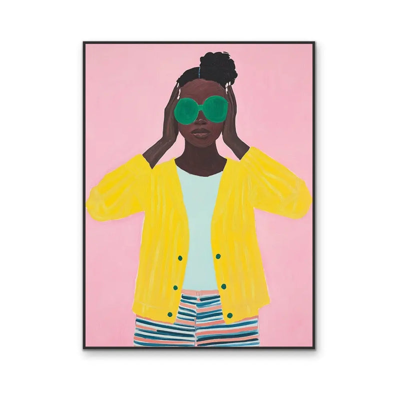 Player  - Colourful African American Woman Print in Pink and Yellow I Heart Wall Art Australia