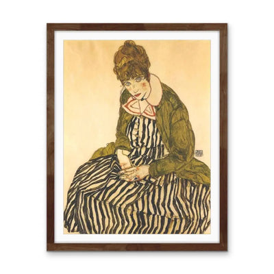 Portrait of Edith Schiele with Striped Dress, Sitting by Egon Schiele - Stretched Canvas Print or Framed Fine Art Print - Artwork - I Heart Wall Art