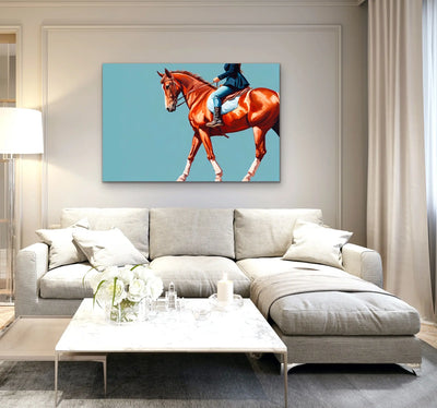 Rider - Horse Against Green Stretched Canvas Print or Framed Fine Art Print - Artwork - I Heart Wall Art