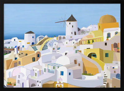 Santorini, Yellow and White Greek Buildings by Artist Carla Daly - Stretched Canvas, Poster or Fine Art Print I Heart Wall Art