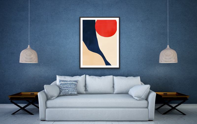 Somewhere in the Desert - Abstract Modern Red & Blue Stretched Canvas, Wall Art Print I Heart Wall Art