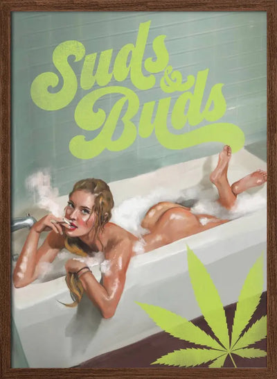 Suds Buds Sexy Girl Smoking Cannabis Joint In Bath - Stretched Canvas, Poster or Fine Art Print I Heart Wall Art