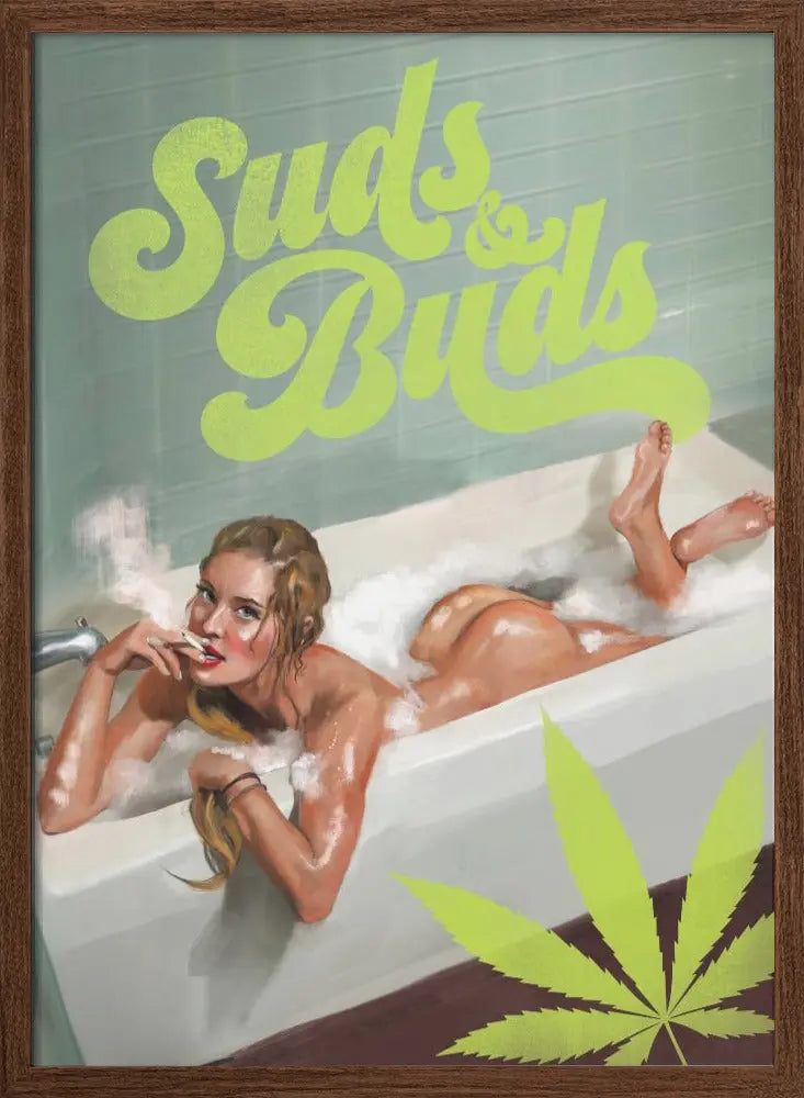 Suds Buds Sexy Girl Smoking Cannabis Joint In Bath - Stretched Canvas, Poster or Fine Art Print I Heart Wall Art