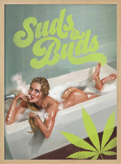 Suds Buds Sexy Girl Smoking Cannabis Joint In Bath - Stretched Canvas, Poster or Fine Art Print I Heart Wall Art