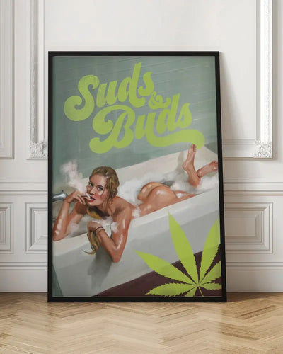 Suds Buds Sexy Girl Smoking Cannabis Joint In Bath - Stretched Canvas, Poster or Fine Art Print I Heart Wall Art