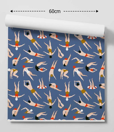 Summer Afternoons At The Pool- Colourful Swimmers Kids Peel and Stick Removable Wallpaper (Copy) I Heart Wall Art Australia