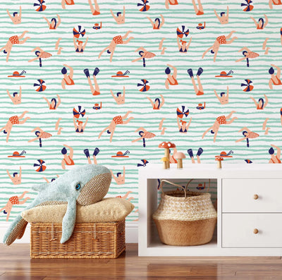Summer Days- Colourful Swimmers Kids Peel and Stick Removable Wallpaper I Heart Wall Art Australia