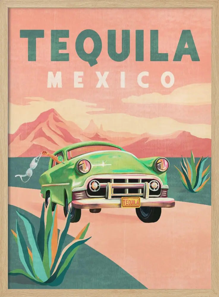 Tequila Mexico Colorful Vintage Travel Poster - Stretched Canvas, Poster or Fine Art Print I Heart Wall Art