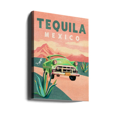 Tequila Mexico Colorful Vintage Travel Poster - Stretched Canvas, Poster or Fine Art Print I Heart Wall Art