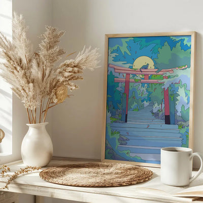 The Cat and the Torii Gate - Stretched Canvas, Poster or Fine Art Print I Heart Wall Art