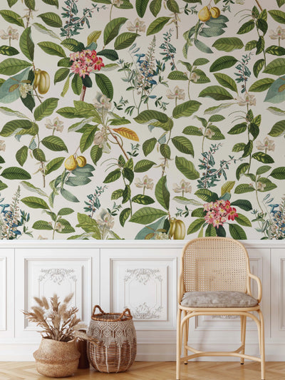 The English Garden in White Wallpaper - Floral Wallpaper In Traditional Style - Removable Peel and Stick or Soak and Stick Wallpaper I Heart Wall Art Australia