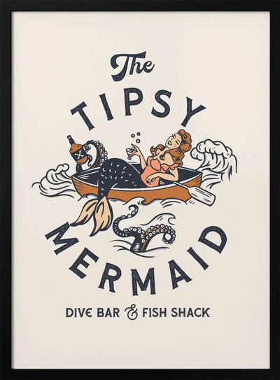The Tipsy Mermaid Dive Bar &amp; Fish Shack Mermaid - Stretched Canvas, Poster or Fine Art Print I Heart Wall Art