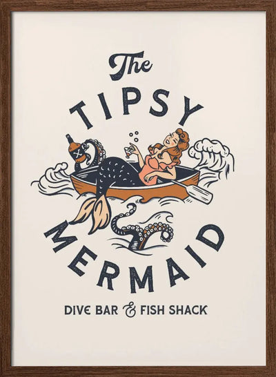 The Tipsy Mermaid Dive Bar &amp; Fish Shack Mermaid - Stretched Canvas, Poster or Fine Art Print I Heart Wall Art