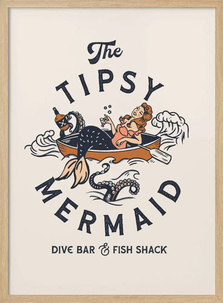 The Tipsy Mermaid Dive Bar &amp; Fish Shack Mermaid - Stretched Canvas, Poster or Fine Art Print I Heart Wall Art