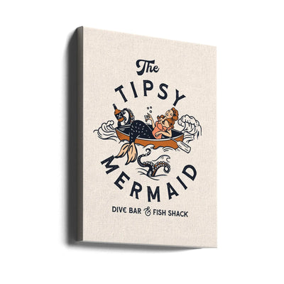 The Tipsy Mermaid Dive Bar &amp; Fish Shack Mermaid - Stretched Canvas, Poster or Fine Art Print I Heart Wall Art