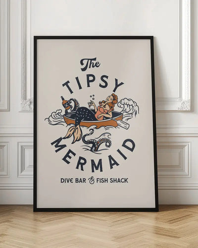 The Tipsy Mermaid Dive Bar &amp; Fish Shack Mermaid - Stretched Canvas, Poster or Fine Art Print I Heart Wall Art