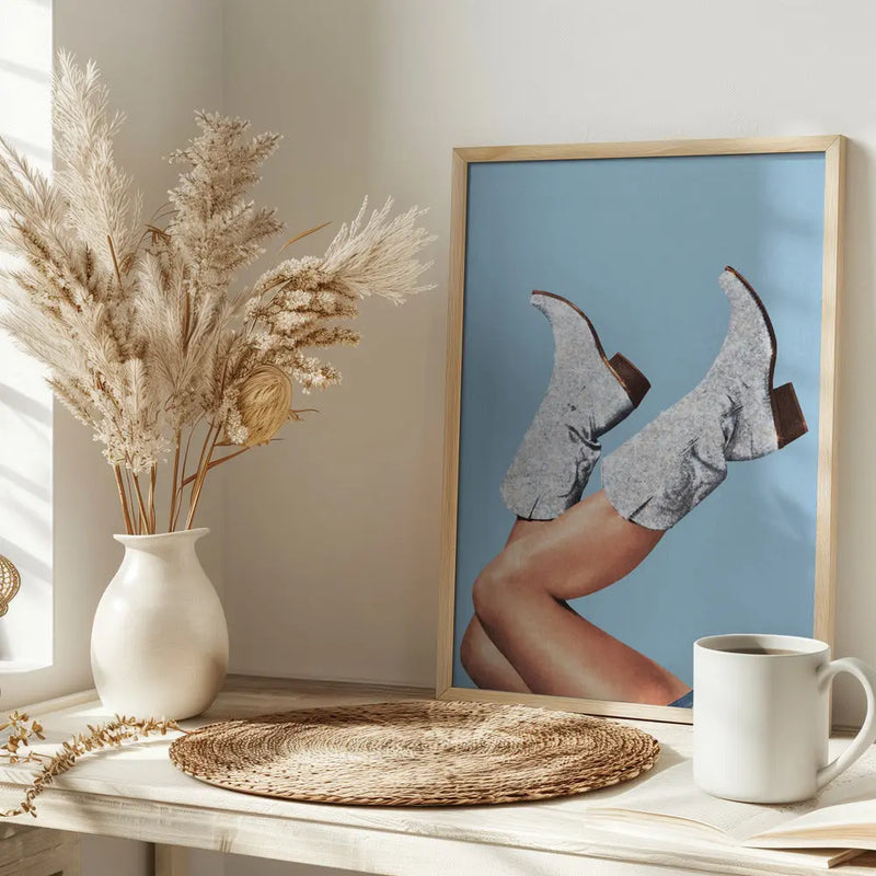 These Boots   Glitter Blue II - Stretched Canvas, Poster or Fine Art Print I Heart Wall Art