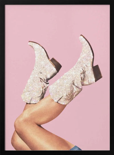 These Boots - Glitter Pink II - Stretched Canvas, Poster or Fine Art Print I Heart Wall Art