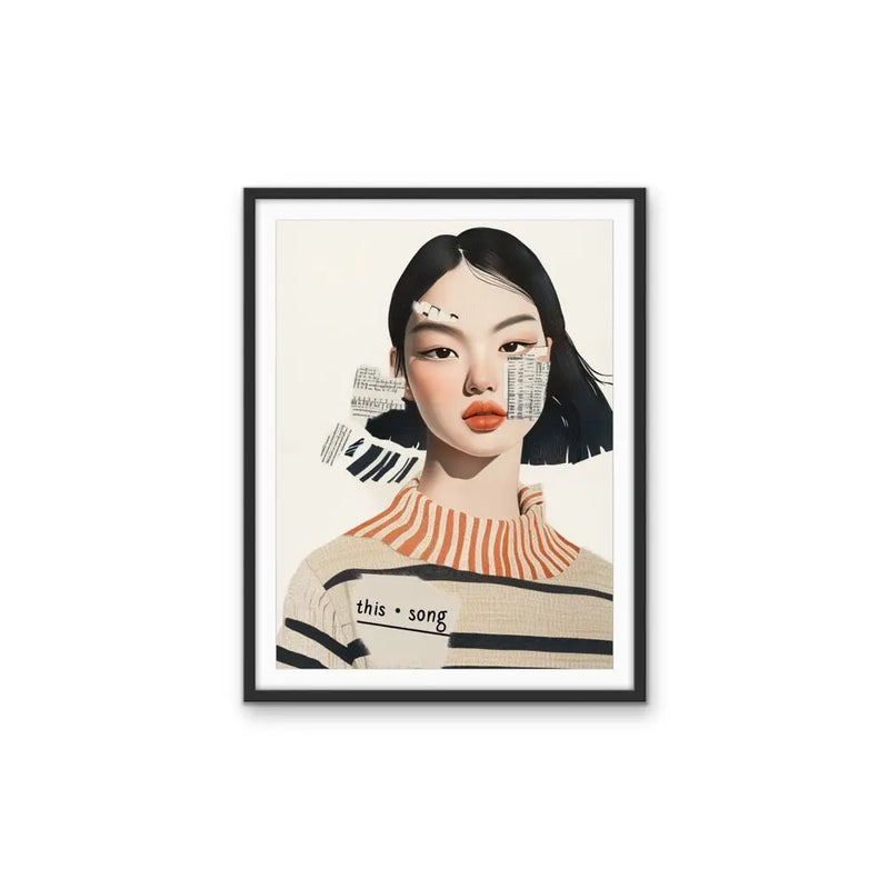 This Song - Portrait Collage of Woman with Stripes Orange & Neutrals Wall Art Canvas Print I Heart Wall Art