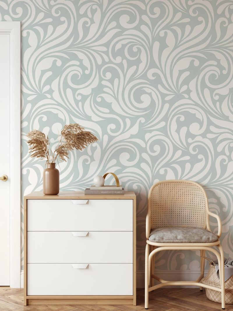 Vintage Whirl Wallpaper in Cool Blue - Peel and Stick Removable Wallpaper I Heart Wall Art Australia 