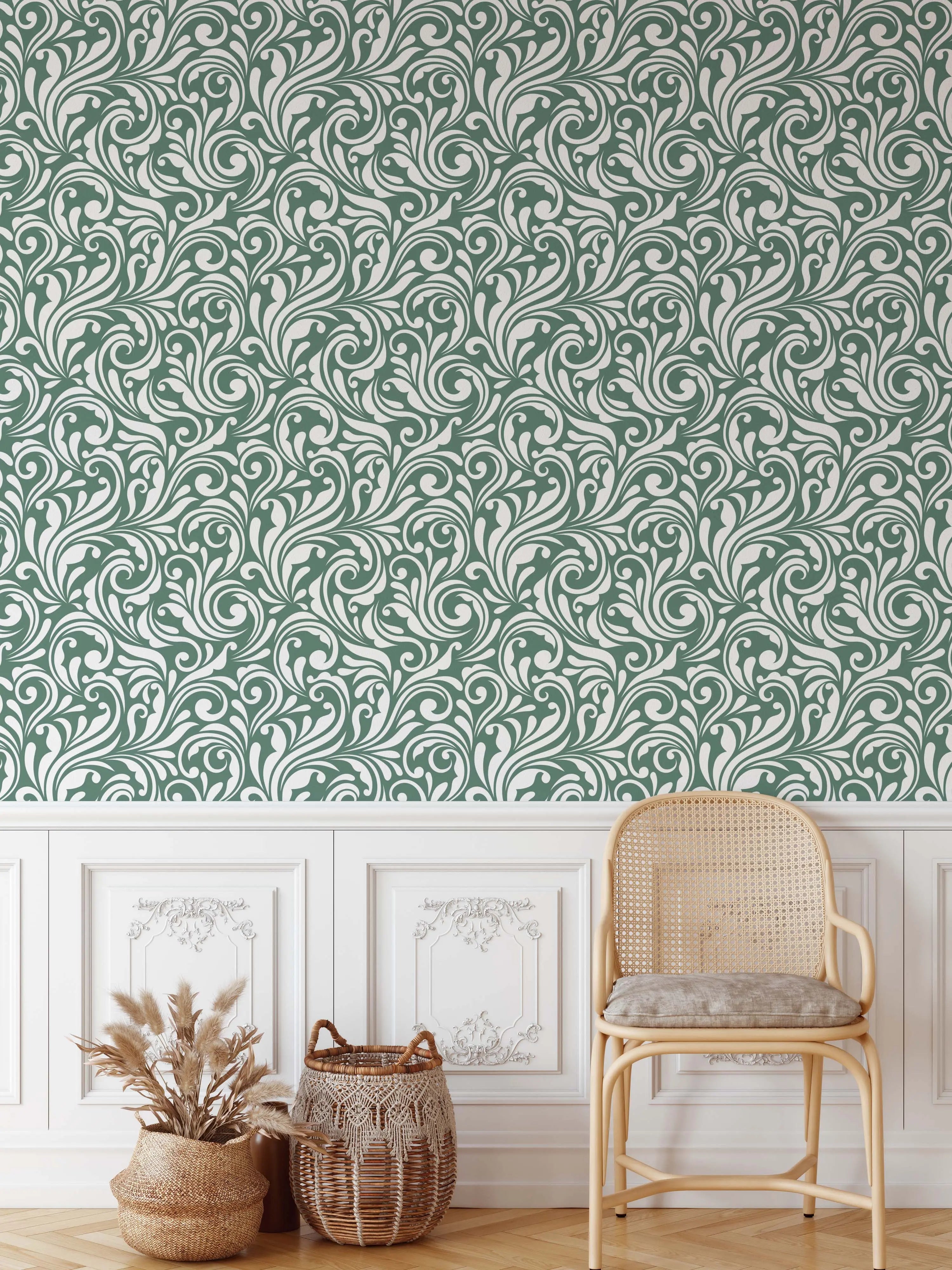 Vintage Whirl Wallpaper in Eucalyptus Green At Half Size - Peel and St ...