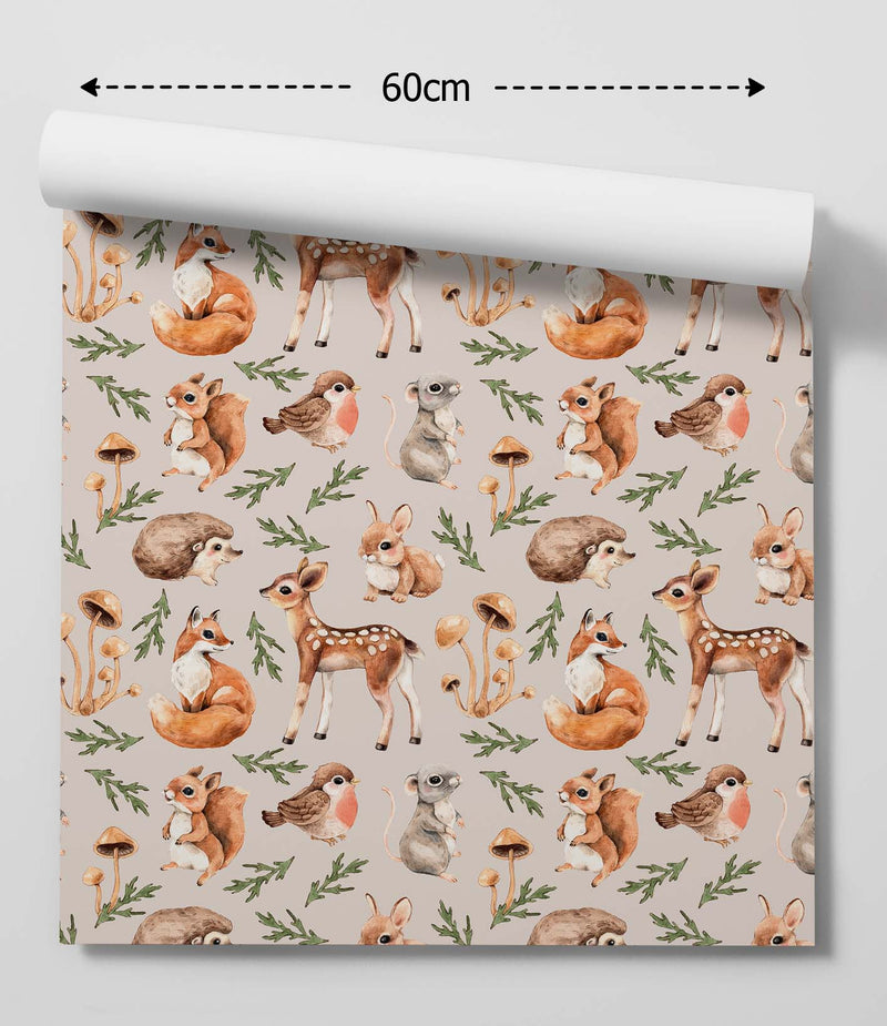 Woodland Animal - Cute Woodland Animal Wallpaper With Deer Fox Squirrel and Robin I Heart Wall Art Australia