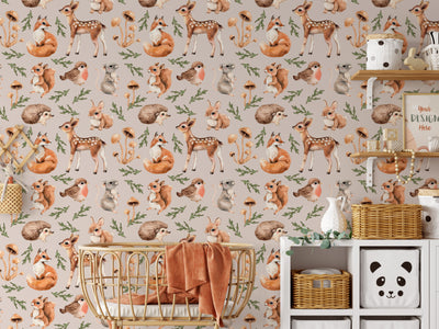 Woodland Animal - Cute Woodland Animal Wallpaper With Deer Fox Squirrel and Robin I Heart Wall Art Australia