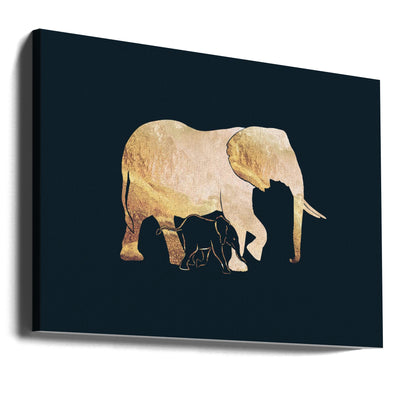 Black gold elephants 2 - Stretched Canvas, Poster or Fine Art Print I Heart Wall Art