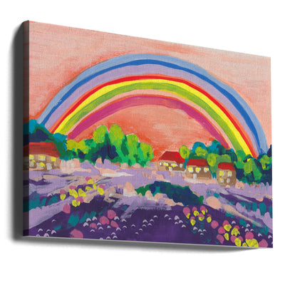 Countryside Rainbow On Orange - Stretched Canvas, Poster or Fine Art Print I Heart Wall Art