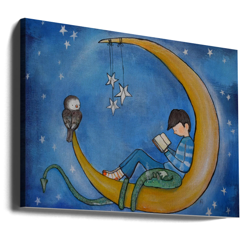 Boyreadingonmoon - Stretched Canvas, Poster or Fine Art Print I Heart Wall Art