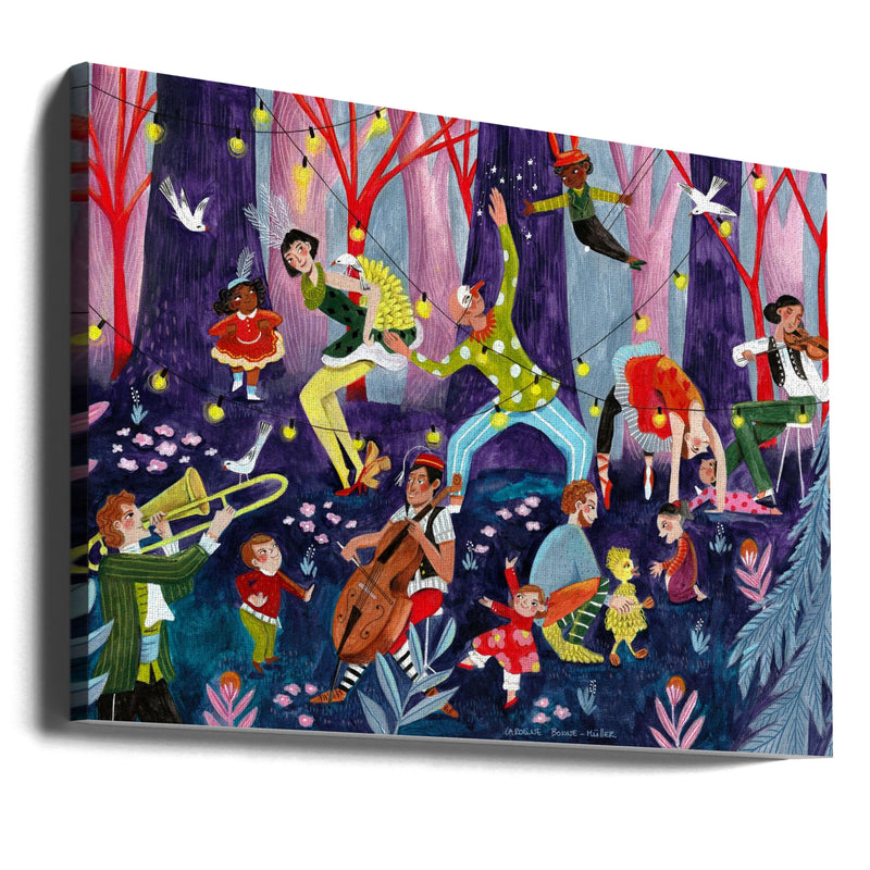 Circus performers and children in the forest - Stretched Canvas, Poster or Fine Art Print I Heart Wall Art