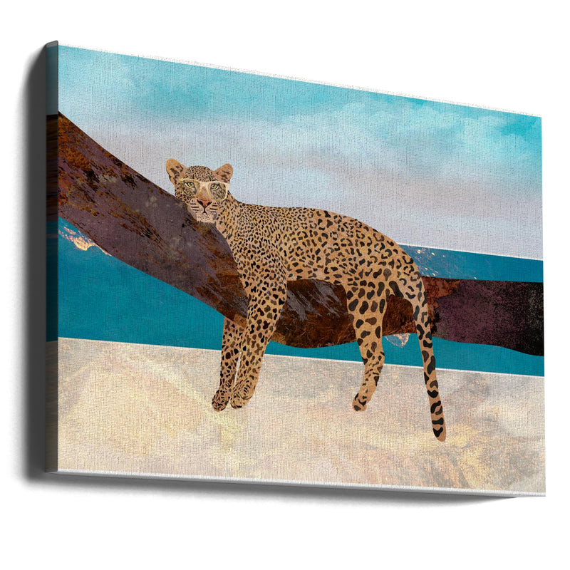 Leopard lying on beach landscape - Stretched Canvas, Poster or Fine Art Print I Heart Wall Art