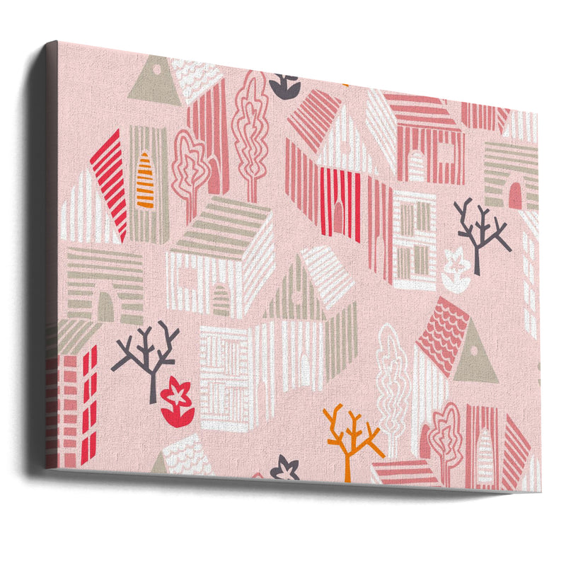 City life neighborhood pearl pink pattern - Stretched Canvas, Poster or Fine Art Print I Heart Wall Art