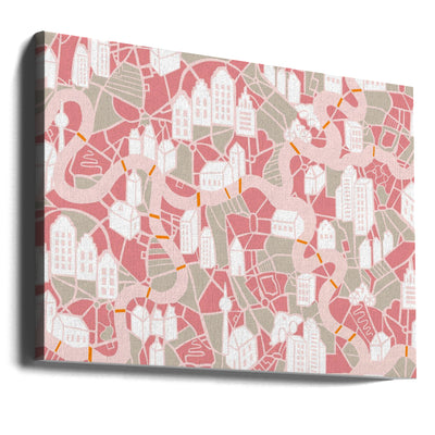 City life map pearl pink pattern - Stretched Canvas, Poster or Fine Art Print I Heart Wall Art