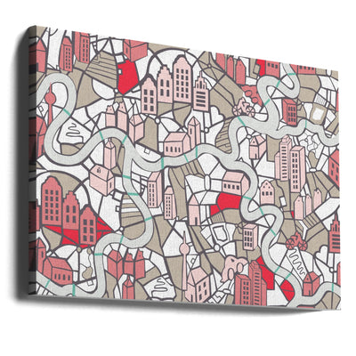 City life map mauve pattern - Stretched Canvas, Poster or Fine Art Print I Heart Wall Art