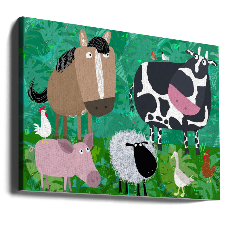 Cute Farm Animals Hanging Out in the Green Fields by Carla Daly - Stretched Canvas, Poster or Fine Art Print I Heart Wall Art