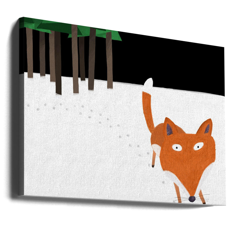 Little Red Fox Running in the Snow by Artist Carla Daly - Stretched Canvas, Poster or Fine Art Print I Heart Wall Art