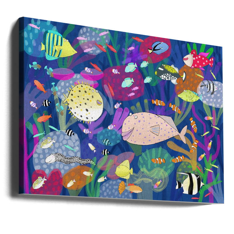 Colorful Tropical Fish Illustration by Artist Carla Daly - Stretched Canvas, Poster or Fine Art Print I Heart Wall Art