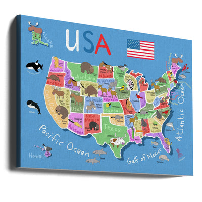 Illustrated Map of United States of America by Carla Daly - Stretched Canvas, Poster or Fine Art Print I Heart Wall Art